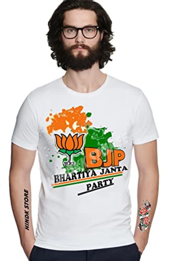 Men's Regular Fit Round Neck White Half Sleeve | Vote Support BJP & Support MODI & Yogi ADITYANATH OR BHARTIYA JANTA Party | Printed Design White T-Shirt
